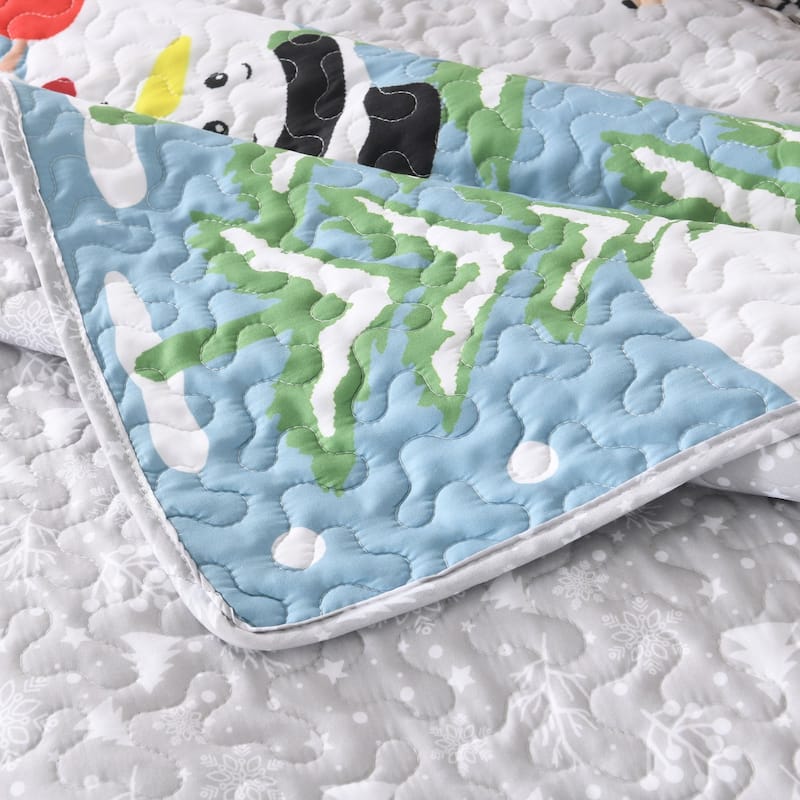 3 Pcs Reversible Christmas Quilt Bedspread Set