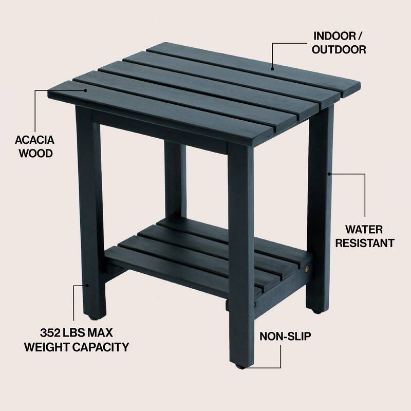 Kellie 16.1" Slatted Solid Acacia Wood Indoor/Outdoor Side Table with Shelf, By JONATHAN Y