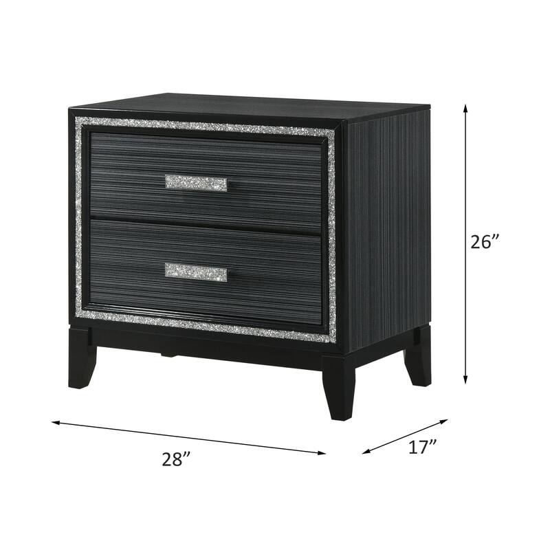 Weathered Black Finish Nightstand with Two Spacious Drawers