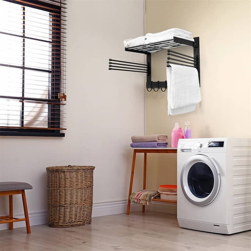 Clothes Drying Rack - Wall-Mounted Steel Laundry Clothes Organizer - 8.5"D x 17"W x 11.5"H