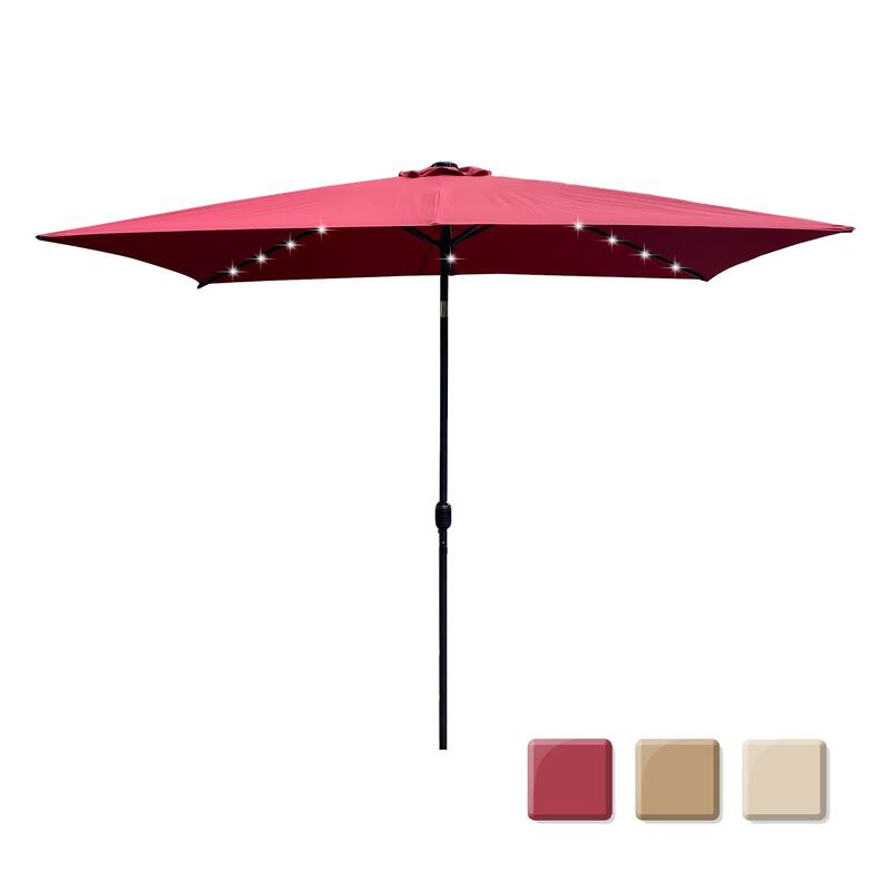 10ft Solar LED Lighted Outdoor Patio Market Umbrella - Red