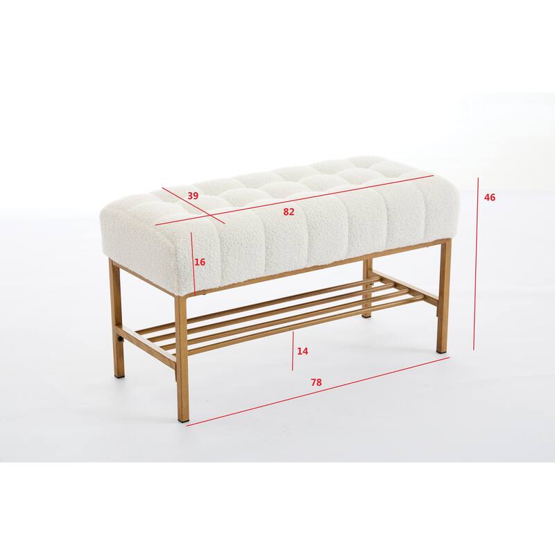 End of Bed Bench with Shelf, Retro leather Upholstered Storage Shoe Bench