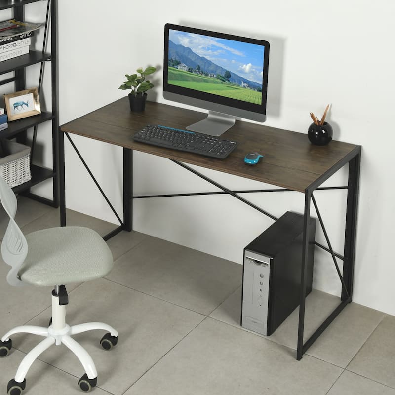 Homylin Folding Writing Desk with Metal Frame, Space-Saving Computer Table, No Assembly Required