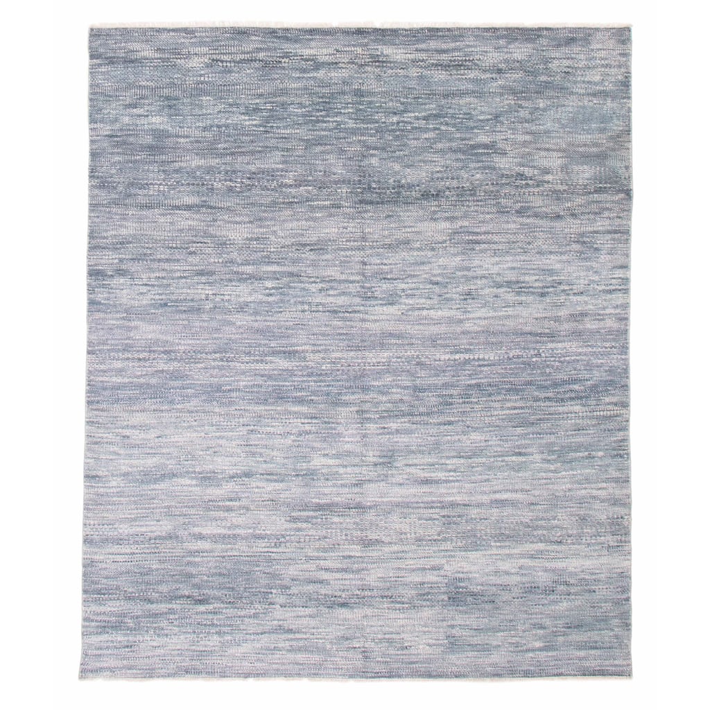 ECARPETGALLERY Hand-knotted Silk Shadow Turquoise Wool Rug - 7'10 x 9'6