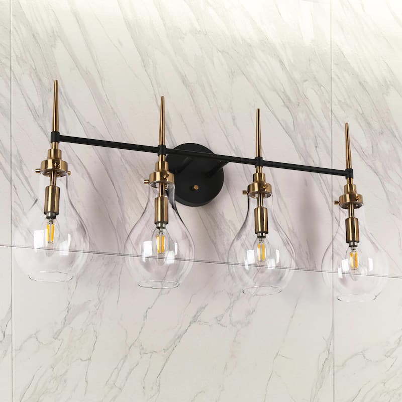 Synia Modern Glam 4-Light Bathroom Vanity Lights Globe Wall Sconce Lamp - L 28.3" x W 7.1" x H 14.5"