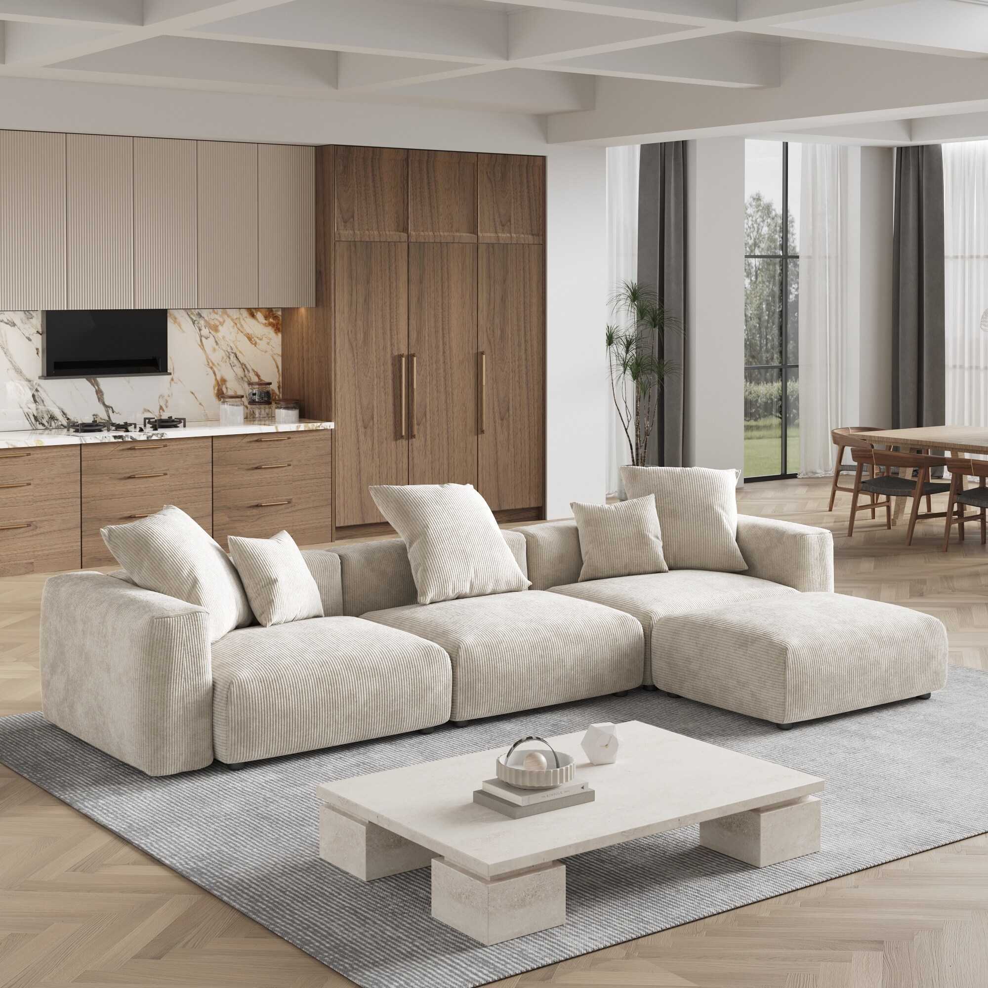 Modern Beige Corduroy 3-Seater Cloud Couch – CharmyDecor