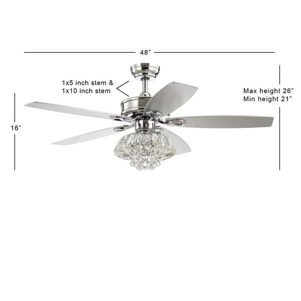 JONATHAN Y Moravia 48" 3-Light Glam Crystal Drum LED Ceiling Fan With Remote, Chrome