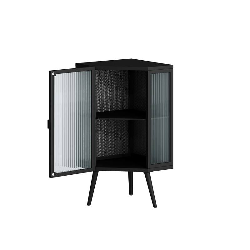 Grondin Modern Style 22.25" Bathroom Corner Storage Cabinet with Tempered Glass Doors and Interior Adjustable Shelf
