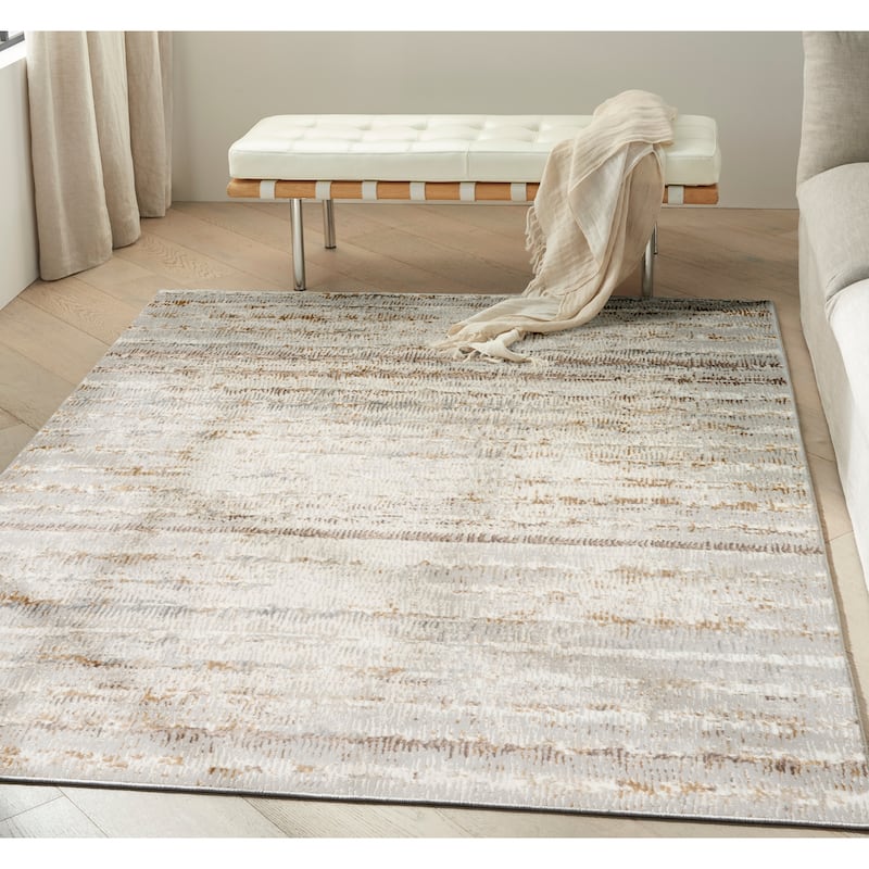 Calvin Klein CK073 Compass Indoor only Ivory Abstract Area Rug - Ivory/Rust - 5'3" x 7'3"