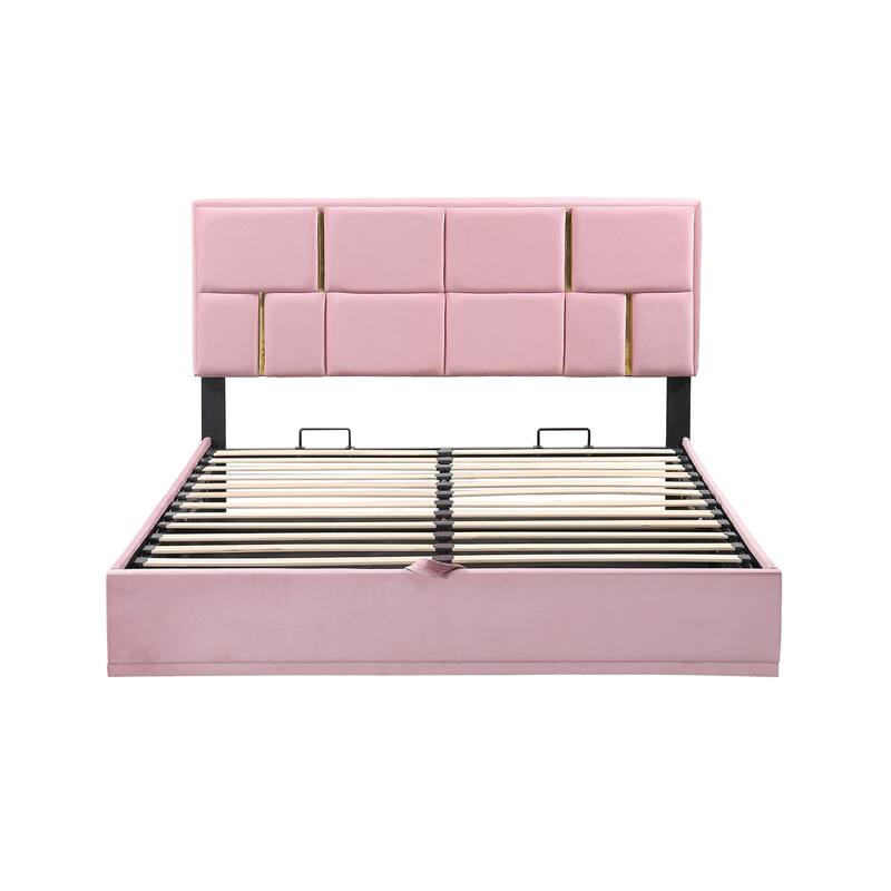 Queen Size Upholstered Platform Bed with Hydraulic Storage System