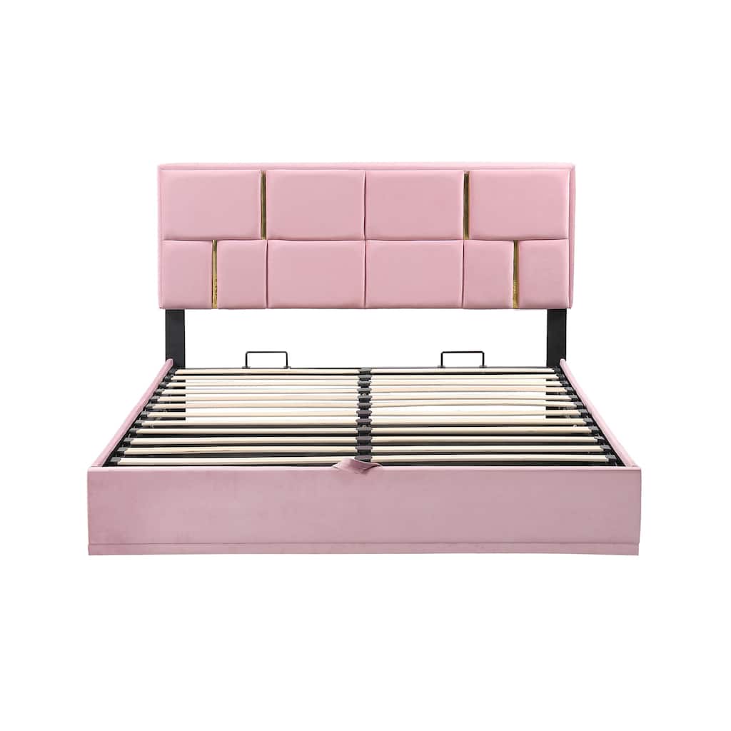 Upholstered Platform Bed with Hydraulic Storage System,No Box Spring Needed