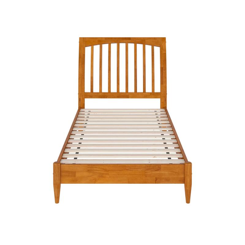 Solid Wood Sleigh Bed - Low Profile Platform Bed Frame, Twin Size, Light Toffee Finish