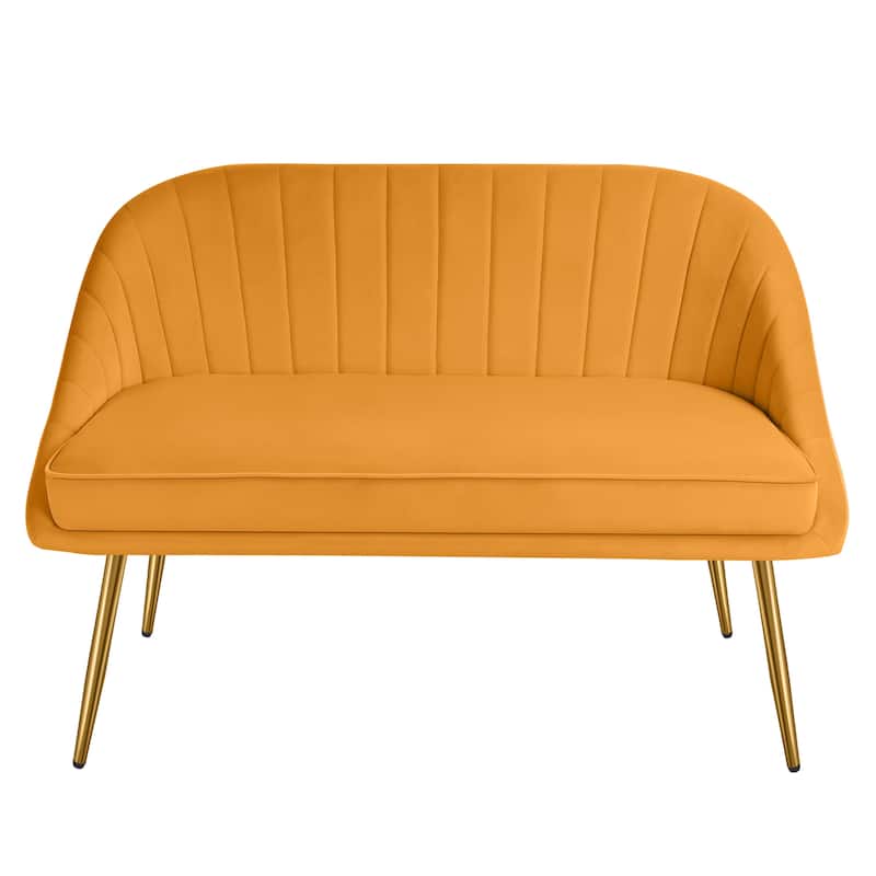 Tufted Contemporary Loveseat Sofa Chair With Gold Metal Legs Two-Seat Sofa for Living Room Bedroom - Yellow