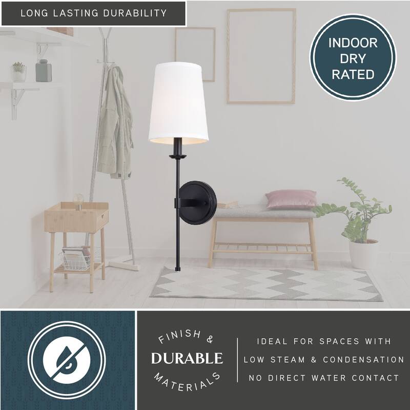 Camden 1 Light Wall Sconce Fixture White Linen Fabric Shade, LED Compatible