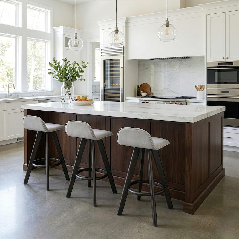 Set of 2 Asta Black Rubberwood Counter Stool with Low Back Fabric Seat