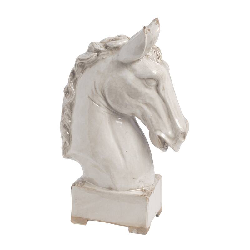 Transitional Style Ceramic Horse Head Decor Piece, Large, Beige