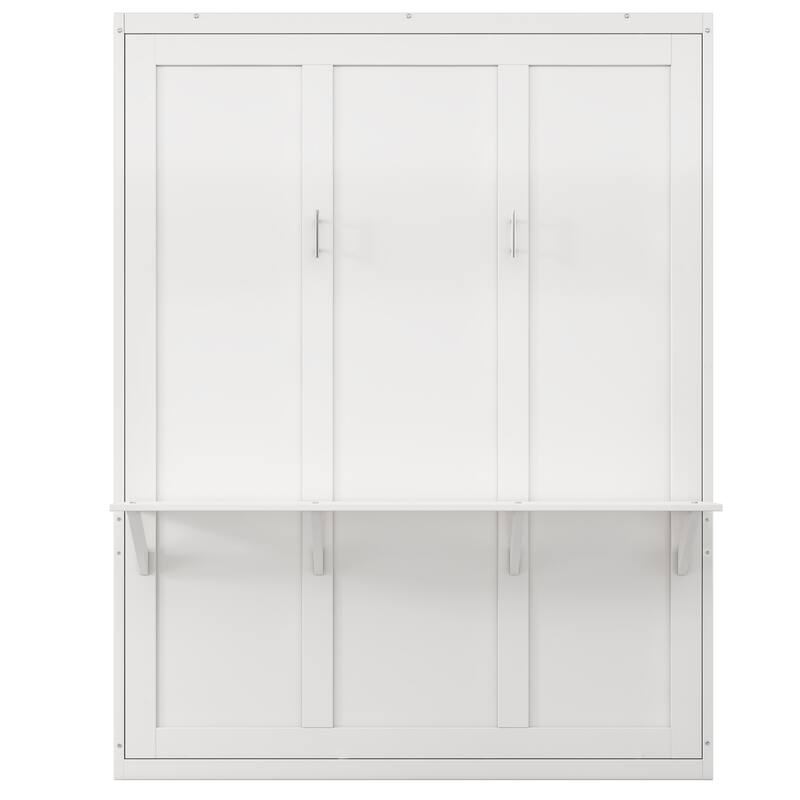 Full Size Murphy Bed,61.5-inch Cabinet Bed Folding Wall Bed with Desk Combo Perfect for Guest Room, Study, Office, White