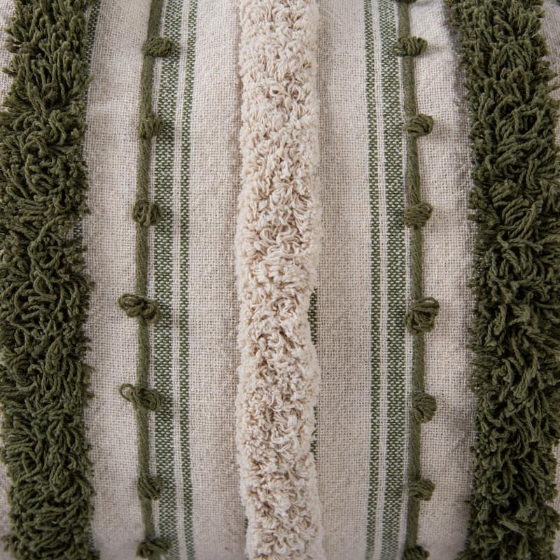 Rizzy Home Neutral Textured Embroidered Striped Throw Pillow