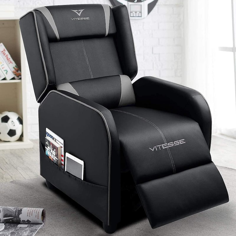 BOSSIN Gaming Recliner Chair Racing Style High Back Chair Living Room Recliners Theater Seating - Grey
