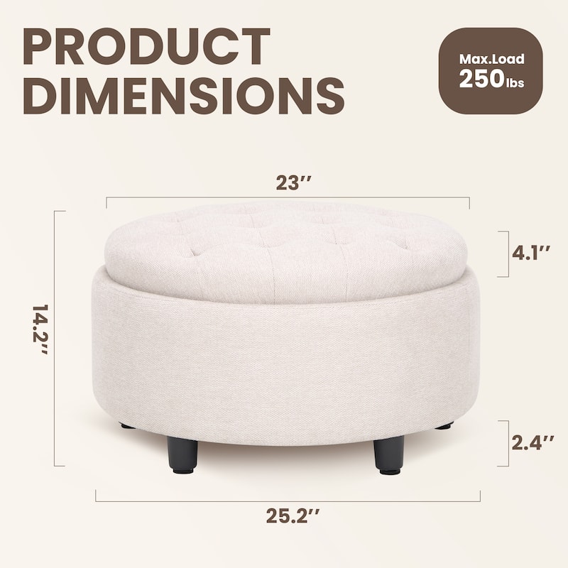 RENEWLINE Fabric Storage Ottoman with Tray Lid - Footrest & Hidden Storage for Living Room​