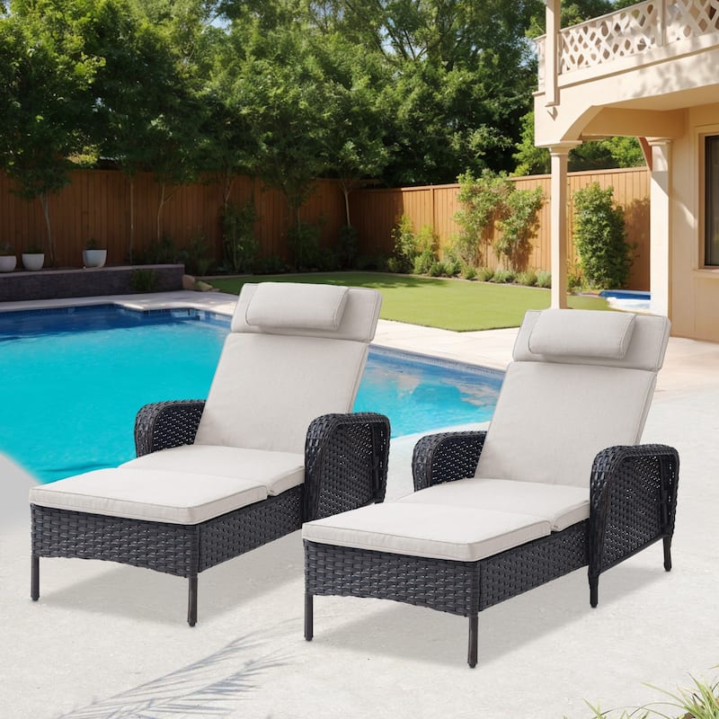 Outdoor 2 Peice Rattan Lounge Chaise - Brown