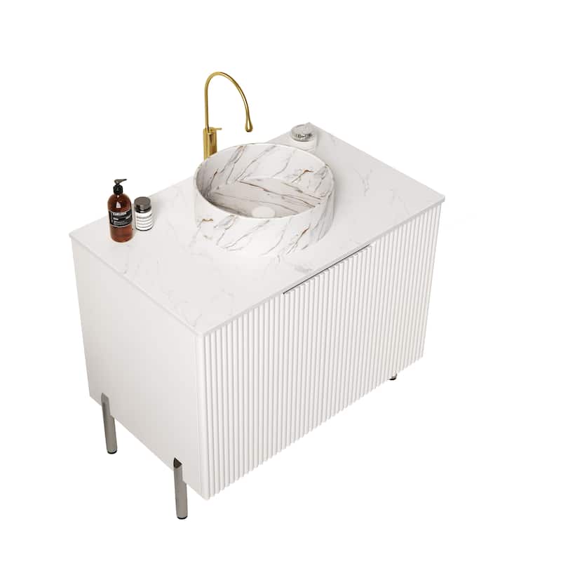 30"Bathroom Vanity with Sink, Freestanding Bathroom Storage Cabinet with 2 Doors, Round Ceramic Basin Top, No Faucet