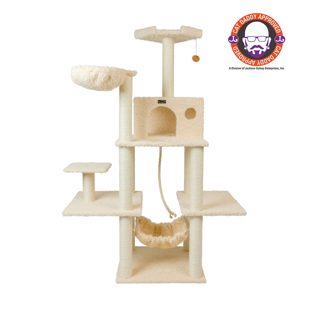 Mult -Level Real Wood Cat Tree Hammock Bed, Climbing Center for Cats - Beige