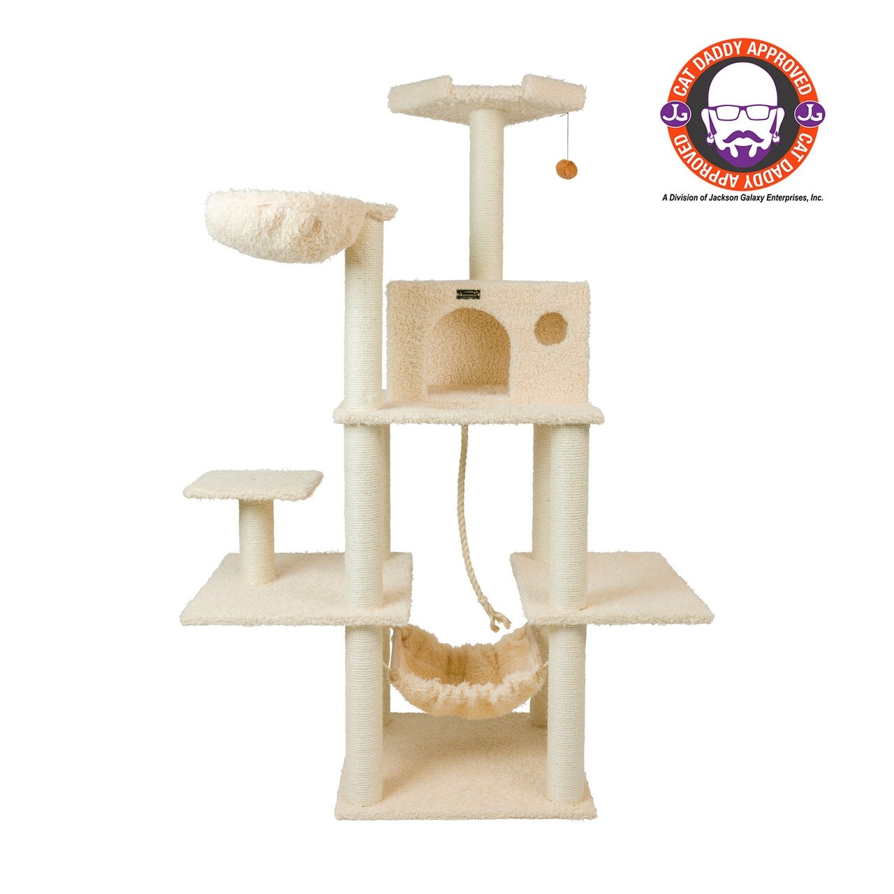 Mult Level Real Wood Cat Tree Hammock Bed Climbing Center for Cats and Kittens Beige