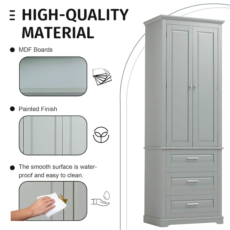 Tall Storage Cabinet With Three Drawers For Bathroom/Office