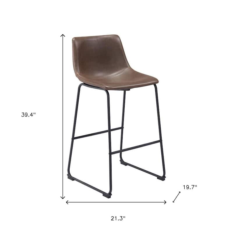 HomeRoots Set of Two 29" Espresso and Black Faux Leather and Steel Counter Height Bar Chairs
