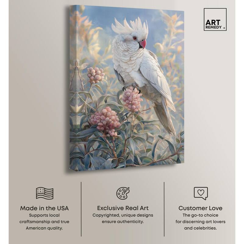 Cockatoo and Blossoms Canvas by Art Remedy, Gallery Wrapped