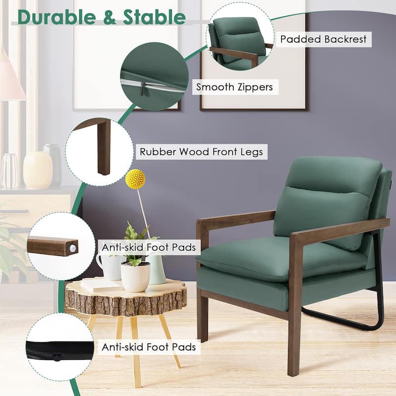 Costway Set of 2 Modern Accent Armchair Lounge Chair w/ Wood Legs & - 34.5'' x 26.5'' x 36''