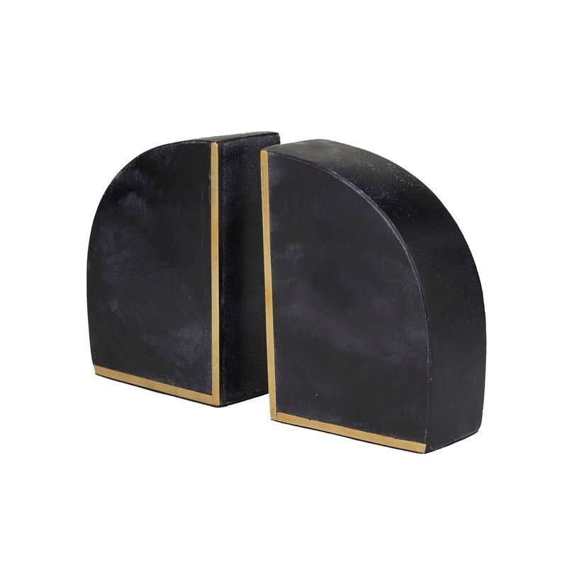 CosmoLiving by Cosmopolitan White or Black Marble Geometric Bookends with Gold Inlay (Set of 2) - PR 4"W, 6"H