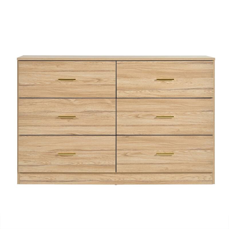 Modern Minimalist Style Drawer Dresser Large Space Storage Cabinet with 6 Drawers Gold Handles, for Bedroom