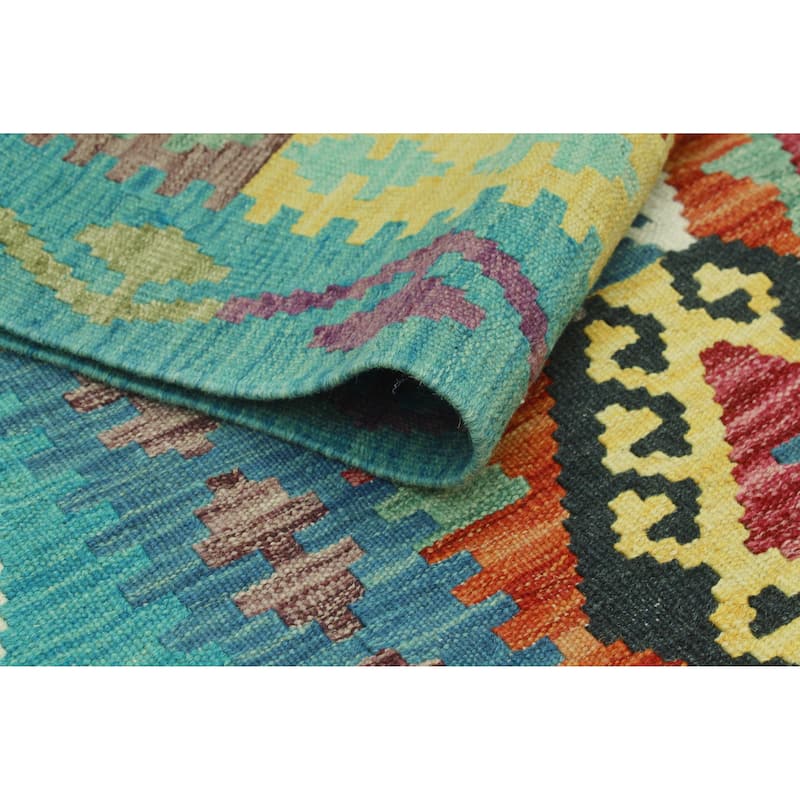 Flatweave Useni Turquoise/Rust Runner - 2'6" x 9'3"