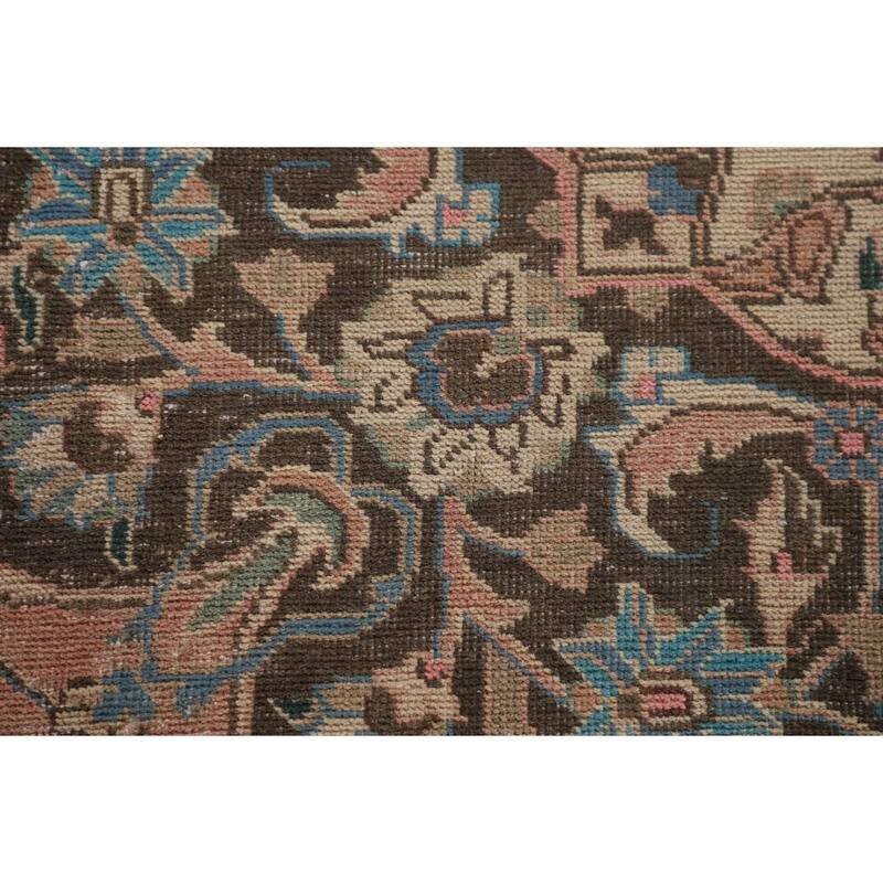 Traditional Pink Mashad Persian Vintage Rug Handmade Wool Carpet - 9'6"x 12'6"