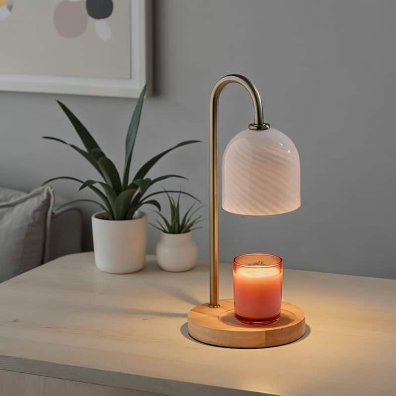 Alcott Candlewarmer Lamp with Timer - Dimmable Wax Melt Heater, 3 Lighting Modes & Auto Shutoff - Swirled Glass