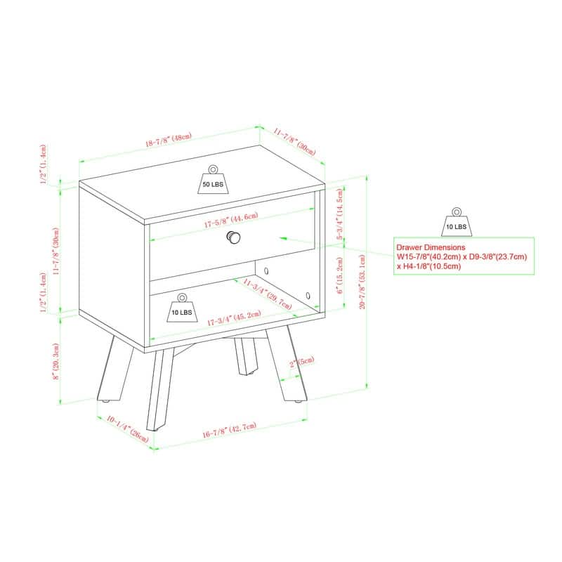 Mid-Century Modern Minimalist 1-Drawer Nightstand