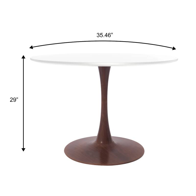 Bristol 35" Round Dining Table with MDF Top and Walnut Steel Pedestal Base for Modern Kitchen and Dining Room