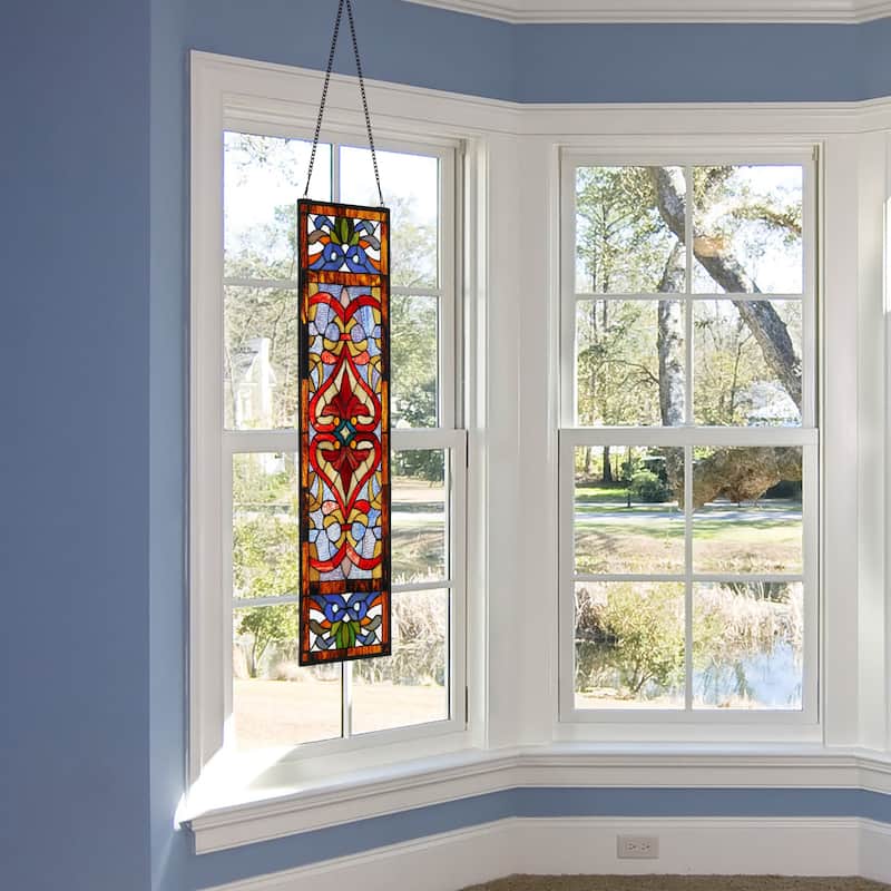 River of Goods Victorian Stained Glass Fleur De Lis Window Panel - 9.5"L x 0.25"W x 36"H
