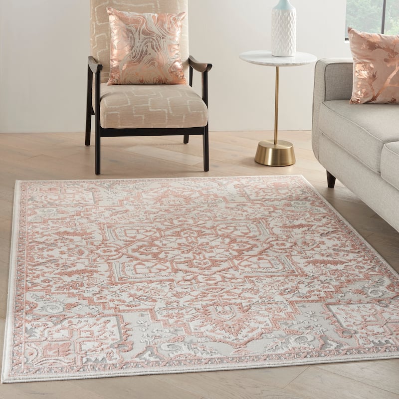 Nourison Elation Floral Medallion French Country Area Rug - 7' 10" x 9' 10" - Ivory Brick - Rectangle
