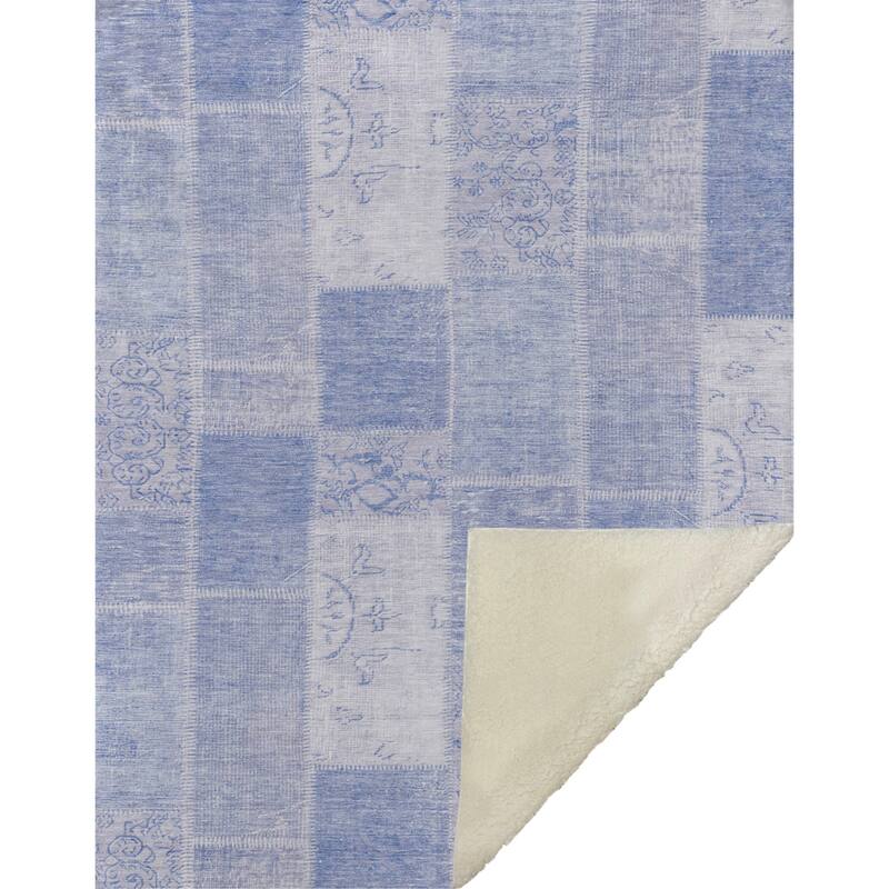 Premium Machine Washable Vintage Patchwork Sherpa Throw Blanket