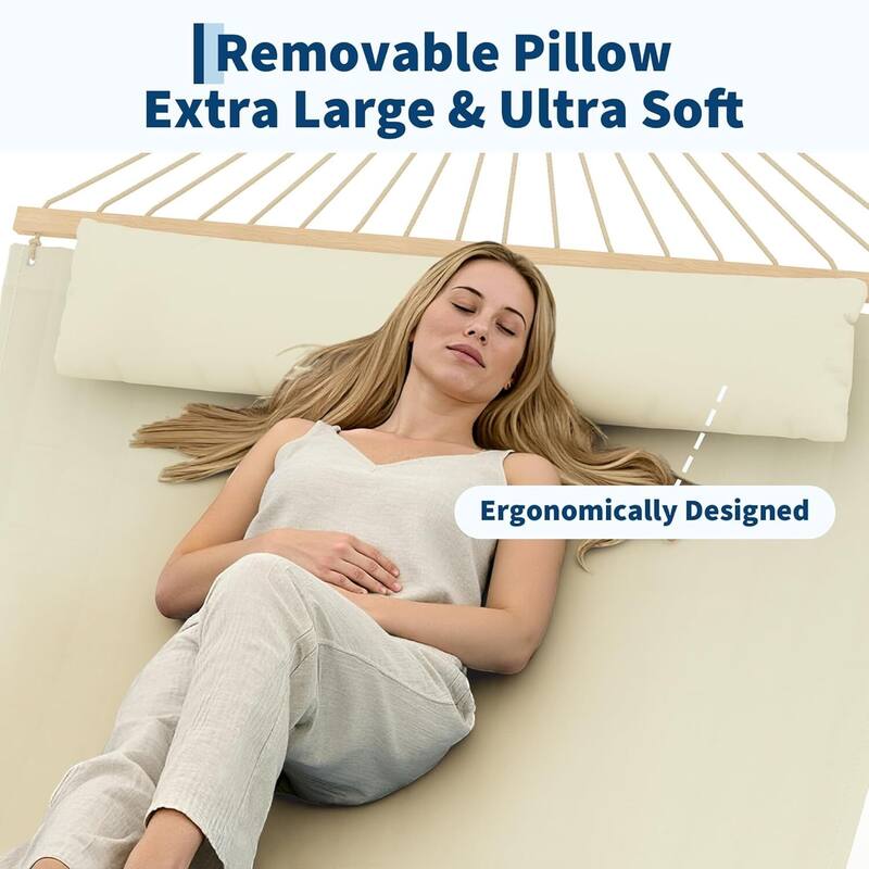 Double Quilted Fabric Hammock, 450 LBS Capacity for Outdoor Patio Backyard Poolside