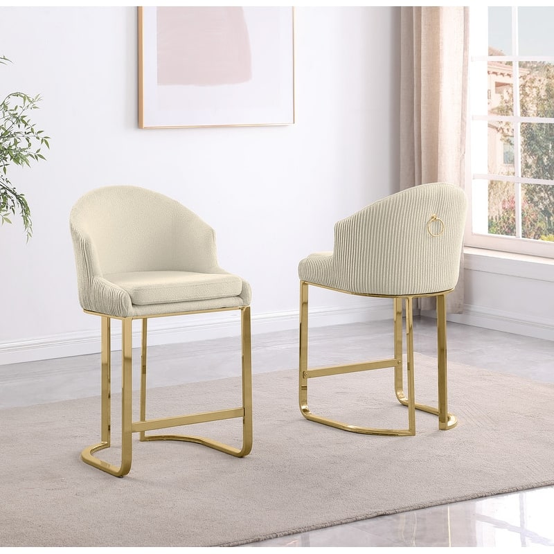 Best Quality Furniture Teddy Fabric Gold Chrome Barstools (Set of 2) - N/A - Cream-Chairs