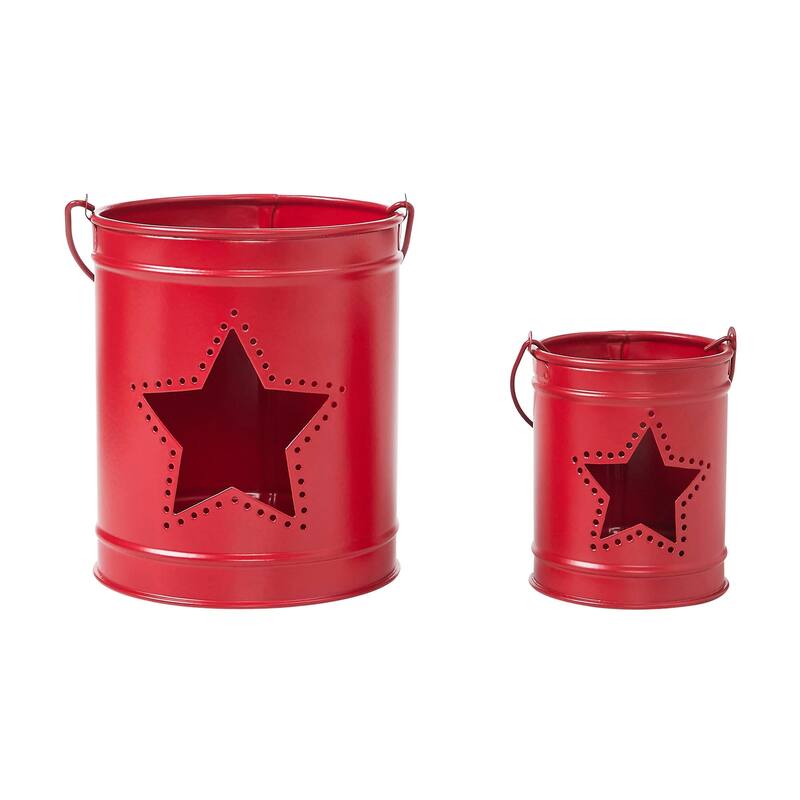 Votive Candle Holder w/ Star Cutout Barn Red Set of 2 Sizes