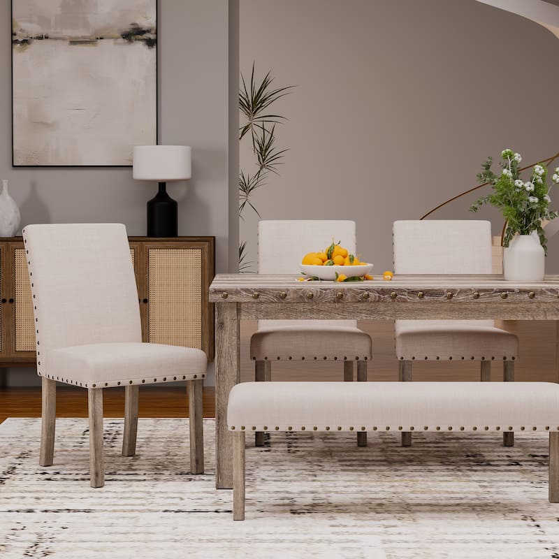 Morden Fort Rustic Farmhouse Rectangular Dining Set, Living Room Bench Set of 6