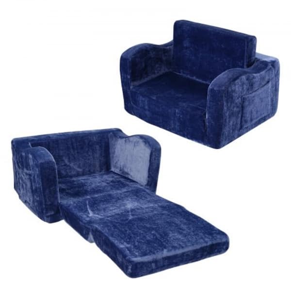 slide 2 of 2, Foam Flannel Foldable Kids Sofa with Washable Cover - 40.94” L x 22.83” W x 12.60” H Blue