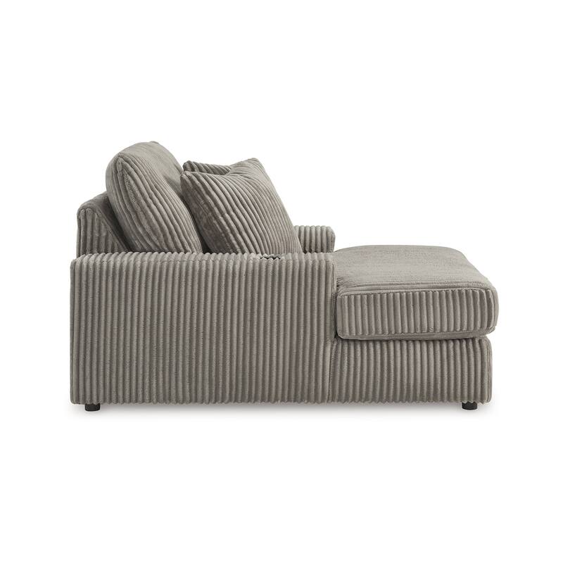 Lindy Oversized Chaise, 64 Inch Gray Cord Polyester, 2 Accent Pillows