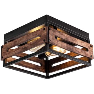 2 light farmhouse flush mount ceiling light wood rust flush mount light fixture