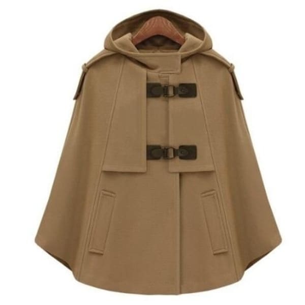 Women Wool Cape Hooded Double Breasted Coat. Opens flyout.